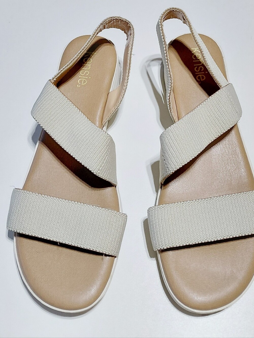 KENSIE Women's Emme  Cream Stretch Strap   Comfort Slingback Sandals Size 10M